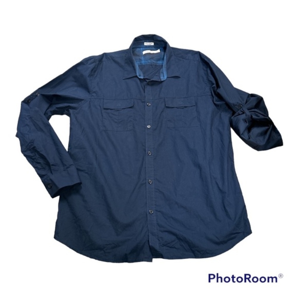 Men’s Calvin‎ Klein Roll Tab Long Sleeve Navy Blue Button Up